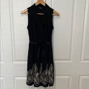 S.L. Fashions Black Midi Dress with Leaf Pattern